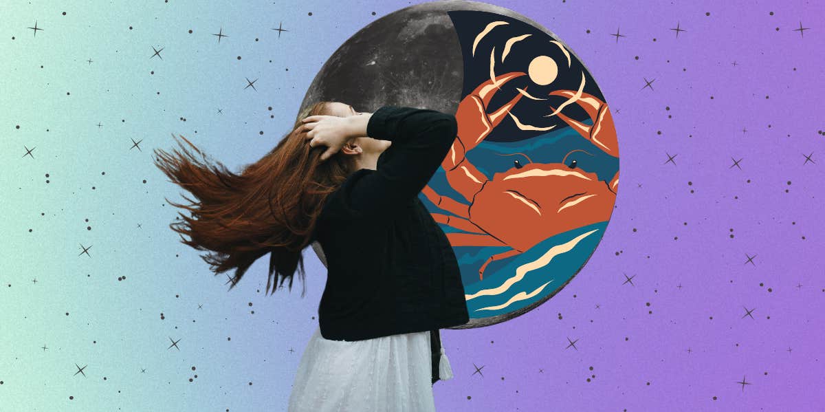 woman flipping hair, cancer zodiac symbol, moon