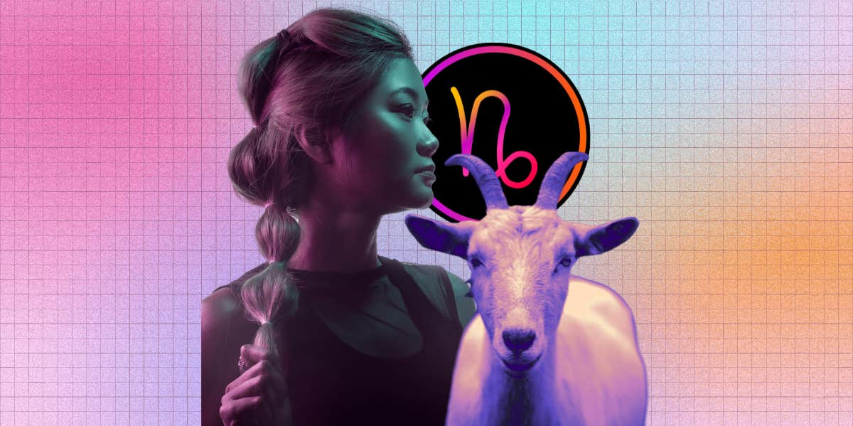 woman's profile, goat, capicorn zodiac symbol