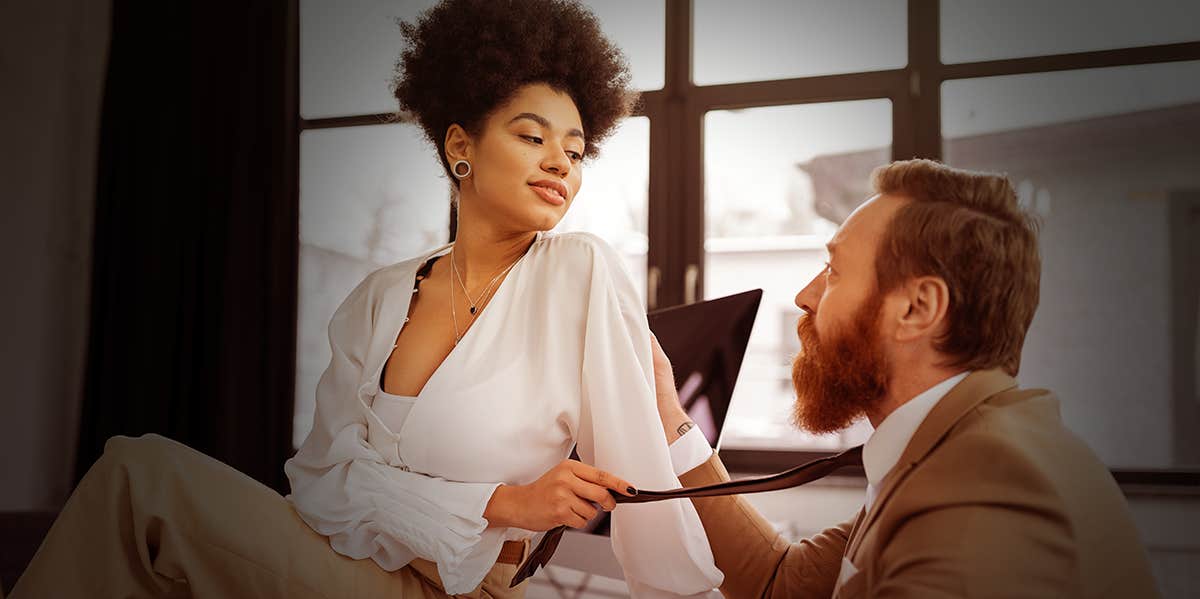 Different Types Of Affairs You Might Be Having Without Knowing It woman flirting with man at work