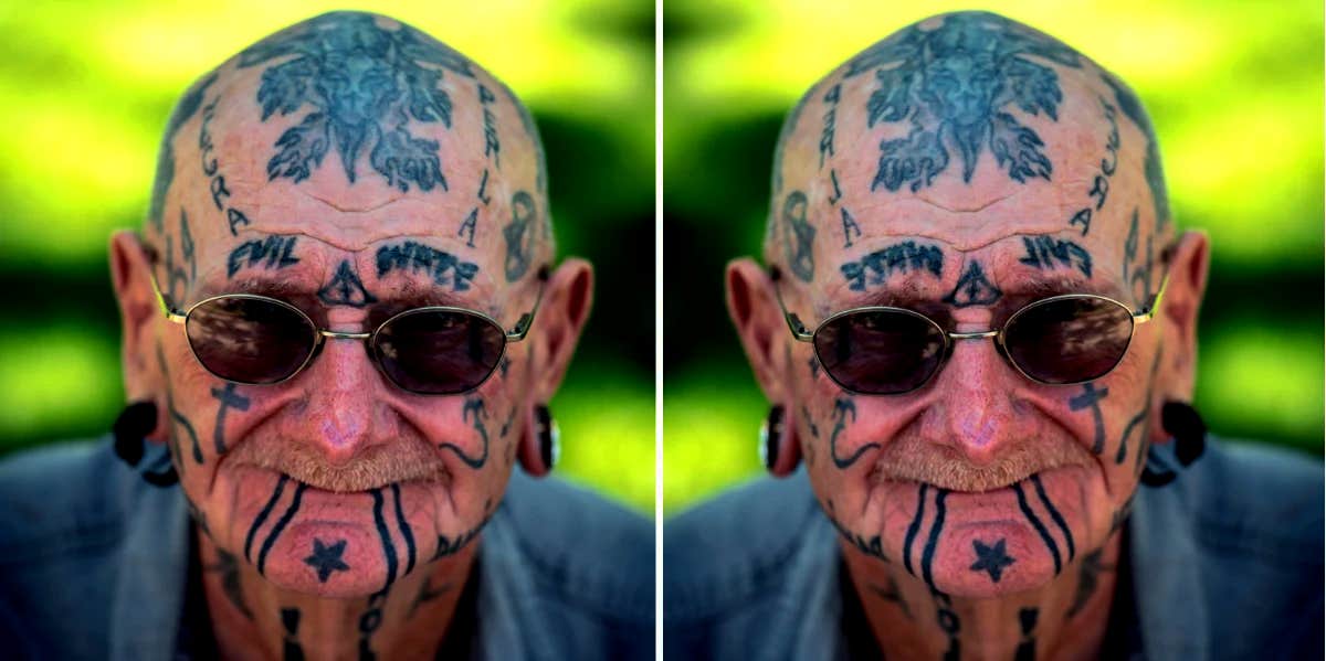 old man with face tattoos