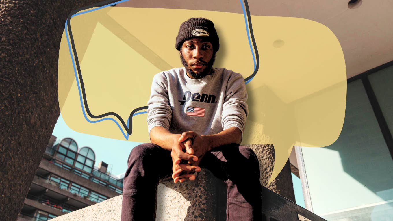 What He's Really Thinking During Your First Few Dates Man sitting on corner of balcony, thinking