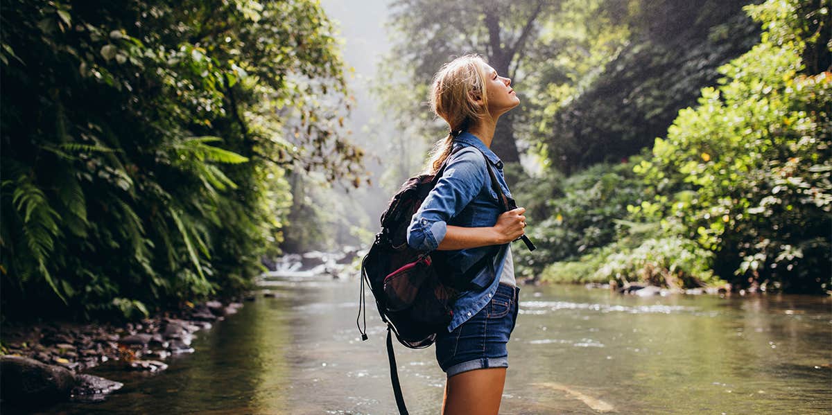 happy woman hiking