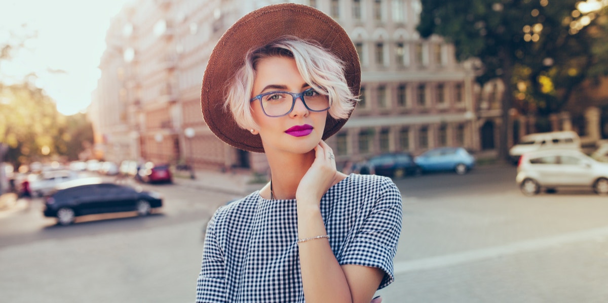 woman in glasses on street