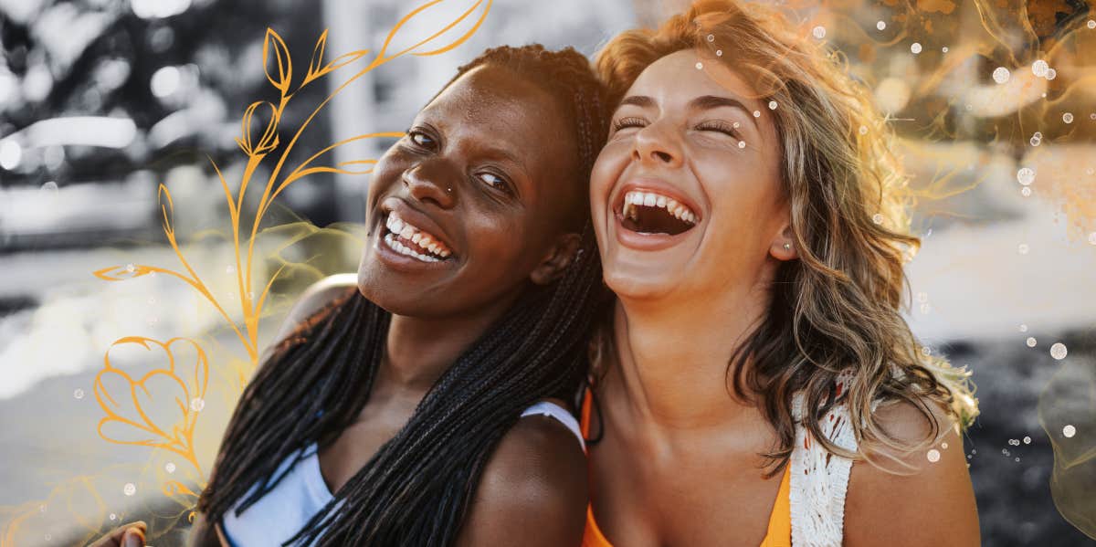 5 Hacks For Using The '80/20 Rule' To Bring Happiness, Health, And Love Into Your Life two girl friends laughing
