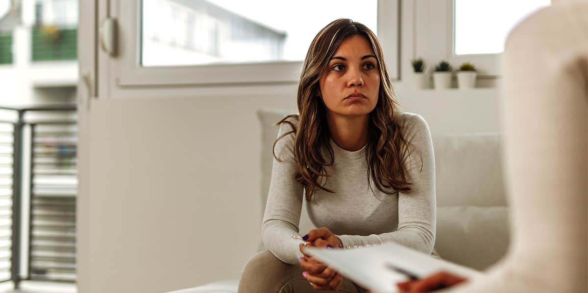 woman talking to therapist