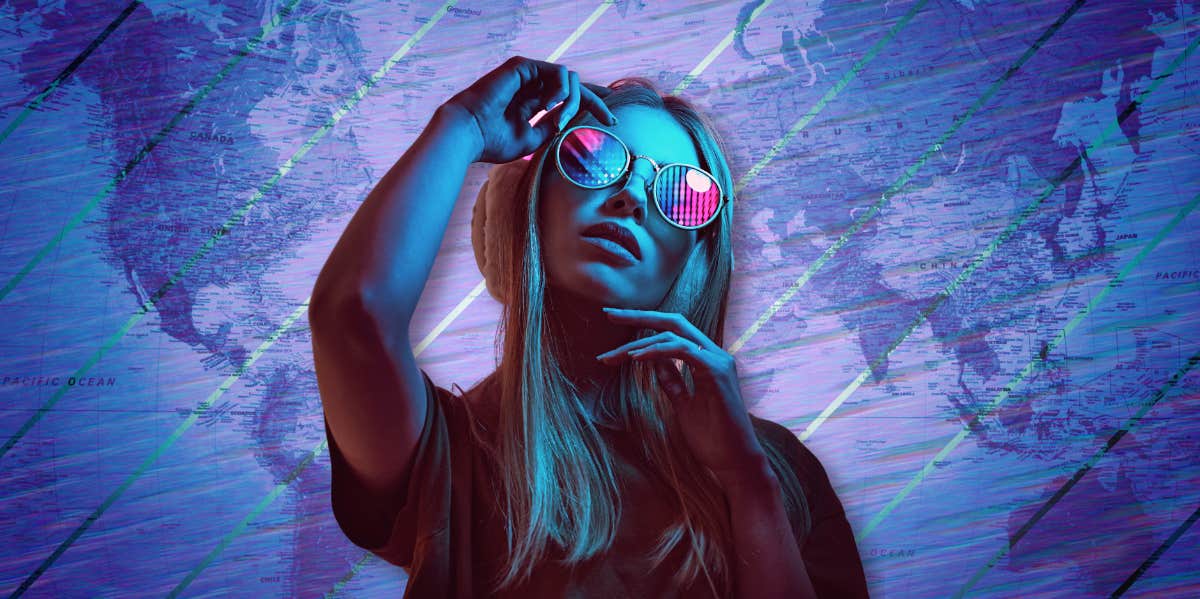 futuristic woman wearing neon glasses