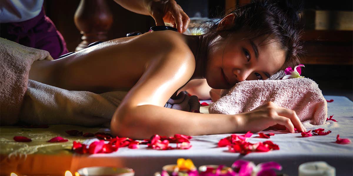 woman getting massage in spa