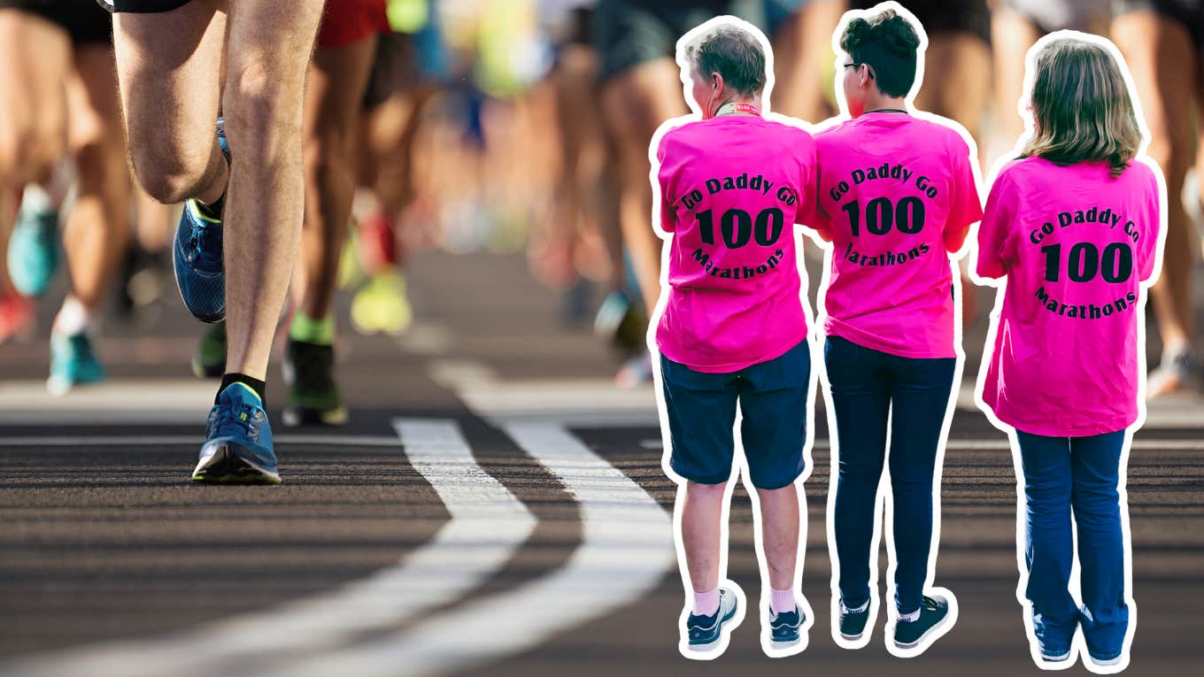 Man finishing his 100th marathon