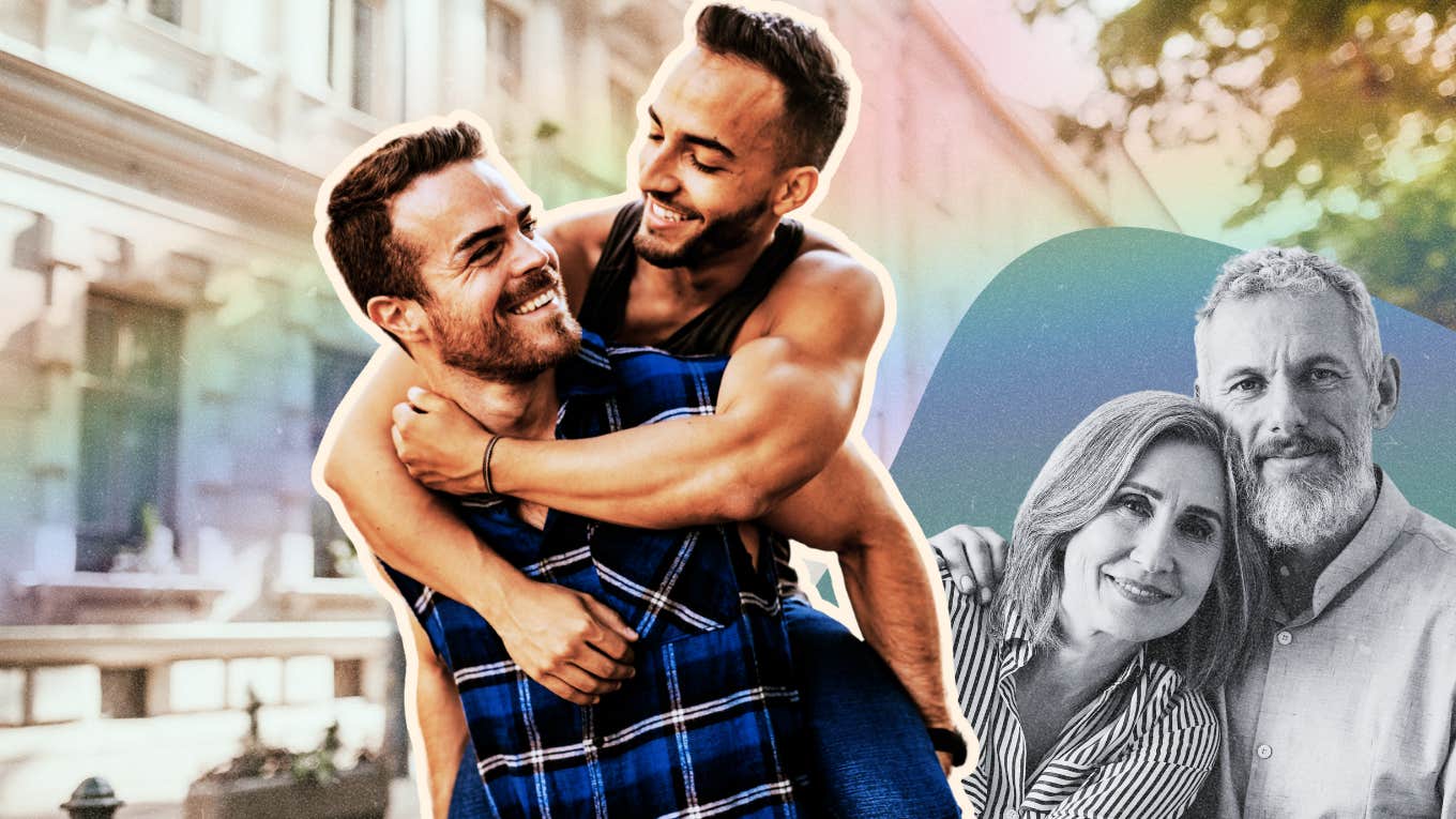 What Straight Couples Need To Learn From Gay Couples When It Comes To The In-Laws Cute gay couple piggy back ride, in-laws in background