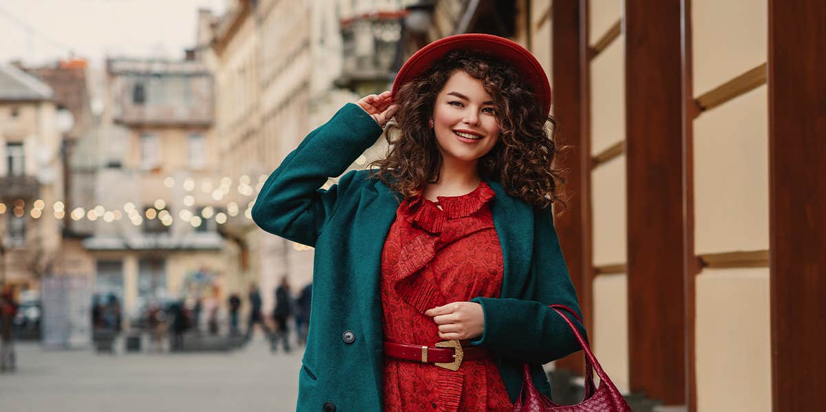 woman dressed in red and green