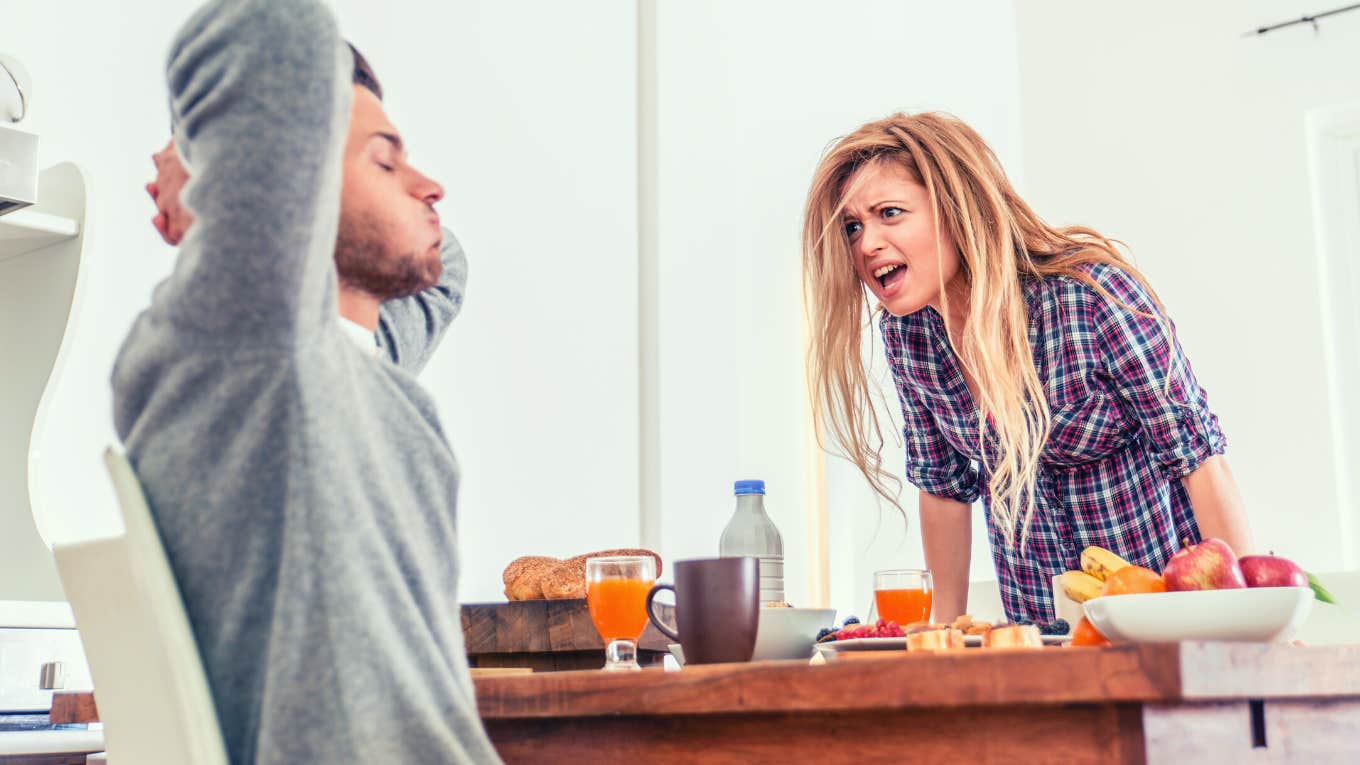 Use This Simple Phrase When You're Really Angry With Your Partner Couple fighting in the morning