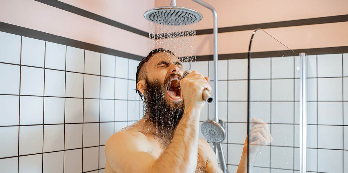 man in the shower