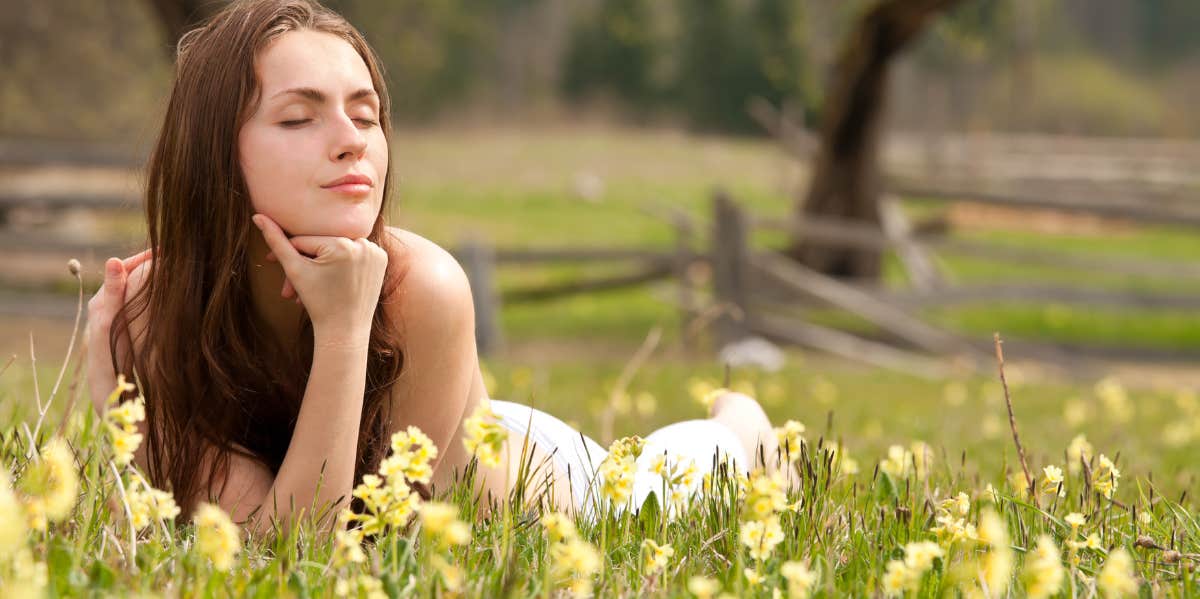 woman in a flower field