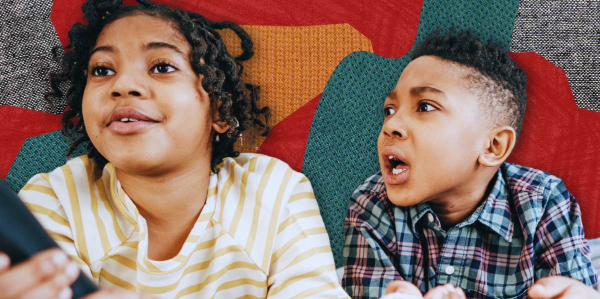 sister and brother arguing over tv remote