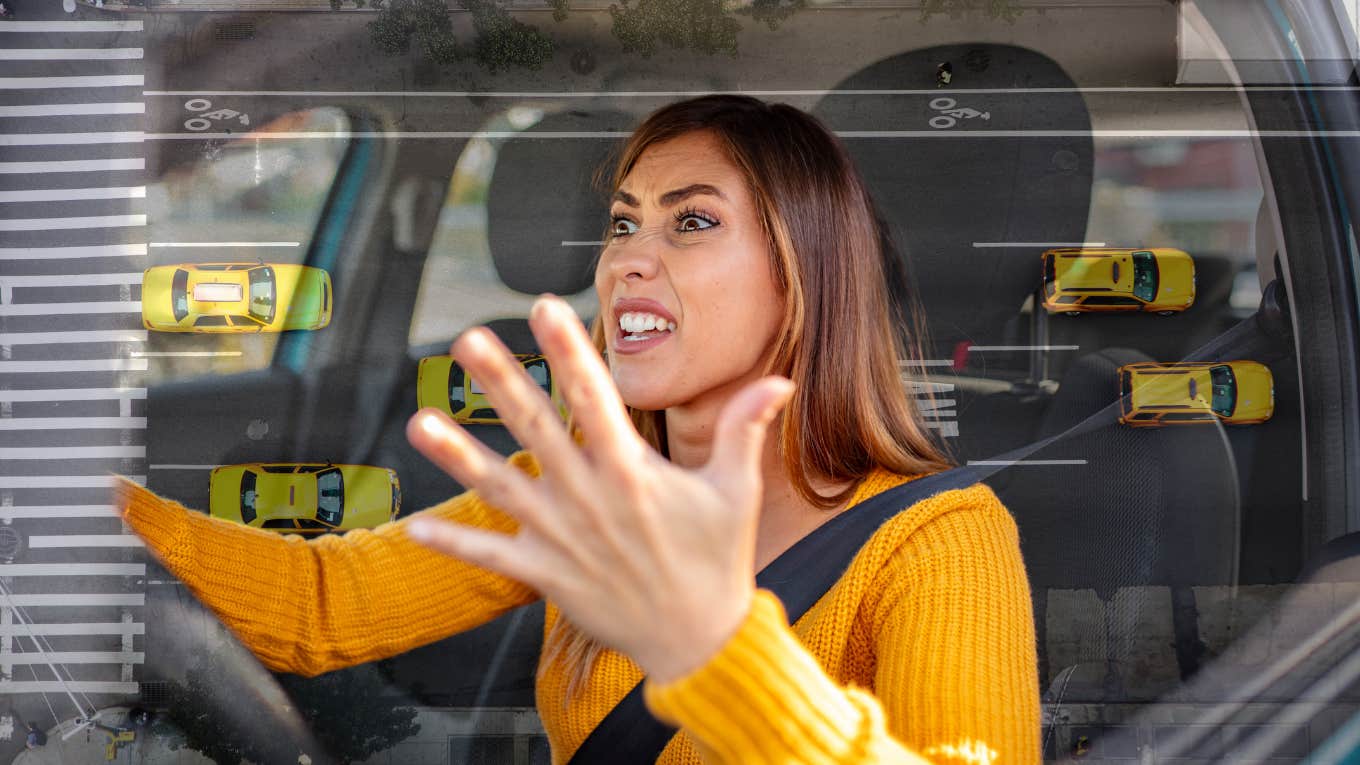 Woman angry in fear while driving to appointment