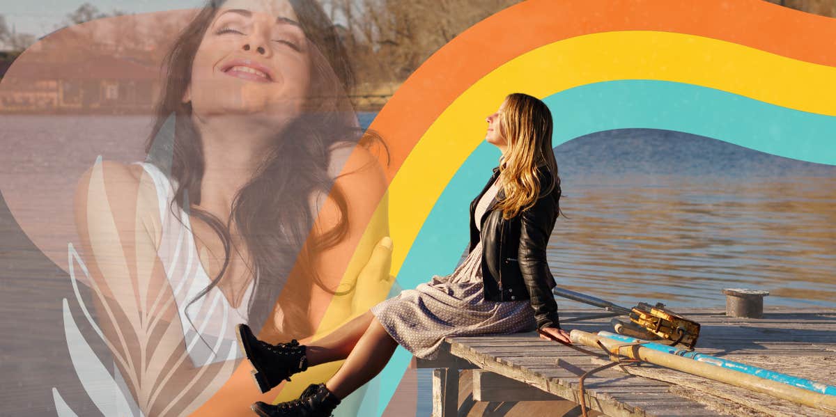 You May Be Single Because of This Self-Esteem Issue, According To Research Woman sitting on a dock and enjoying herself