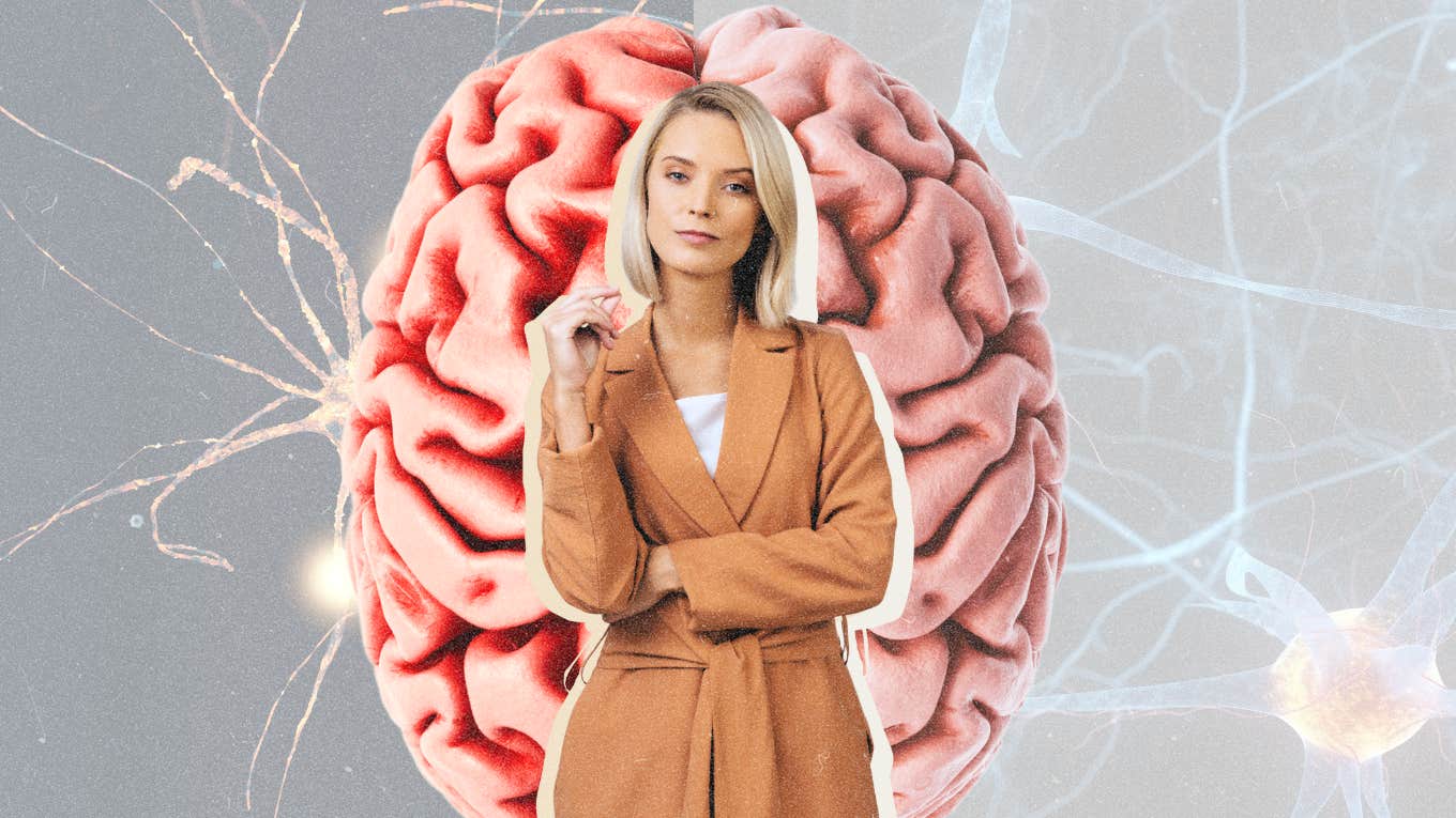 Serious woman, brain and connections