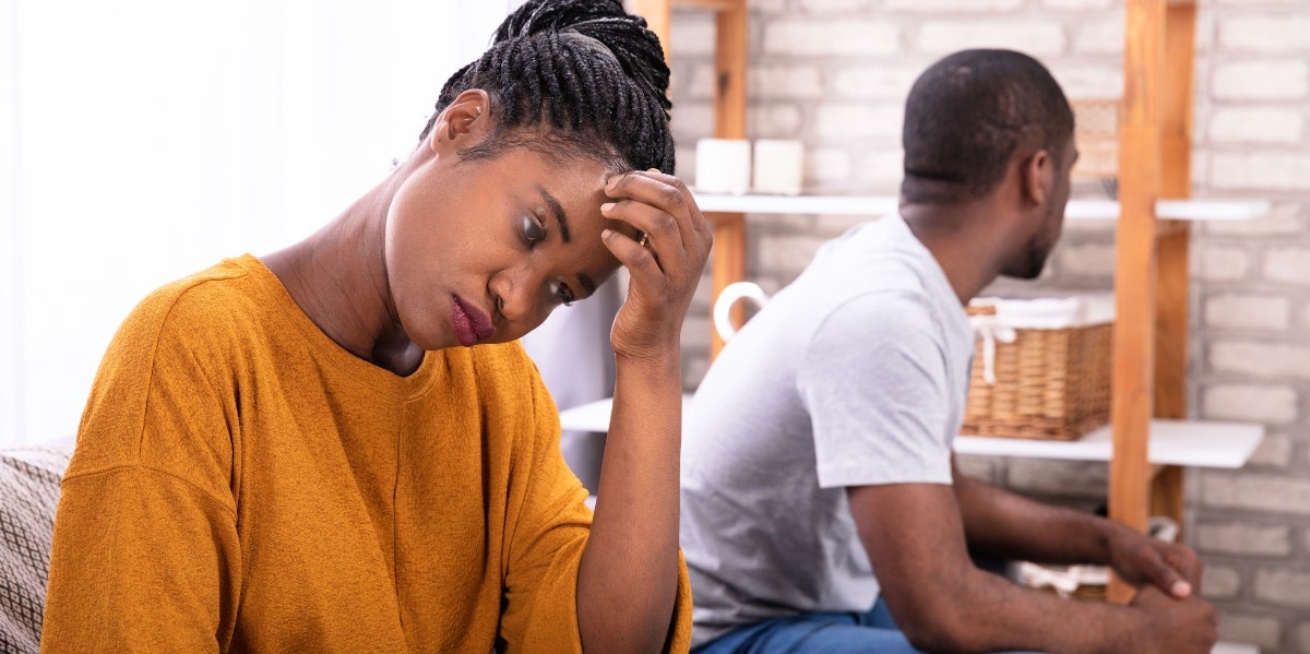 why do second marriages fail so often woman and man looking away from each other