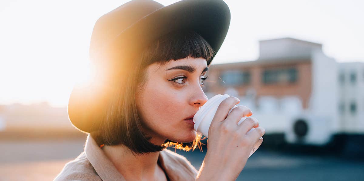 woman drinking coffee