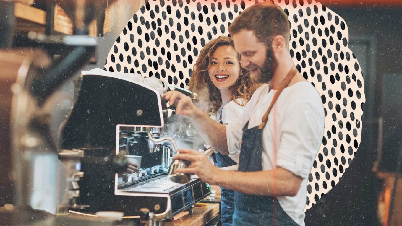 Two people working at coffee shop