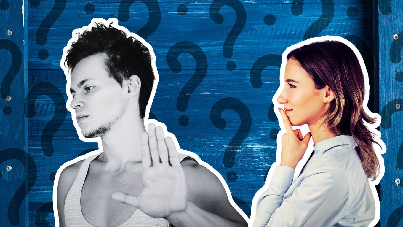 Why Men Don't Like To Tell You What They're Thinking woman asking man a question and man is annoyed