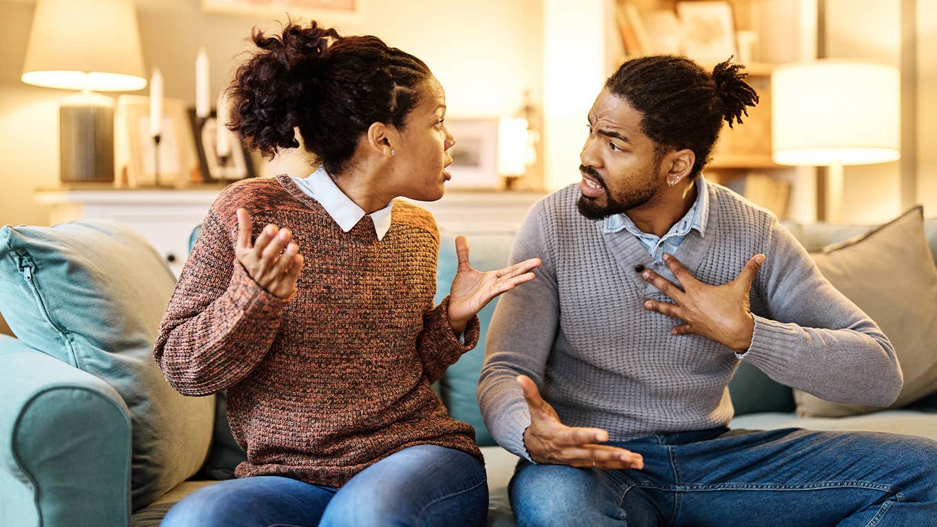 The One Intense Thing Every Healthy Relationship Has couple arguing on couch