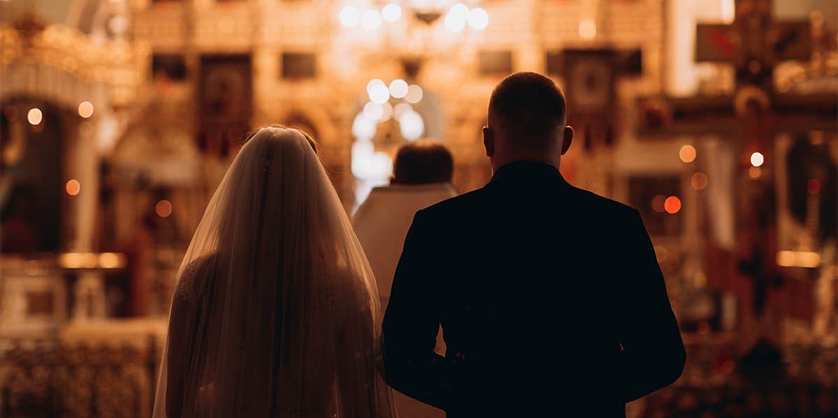 bride and groom in church