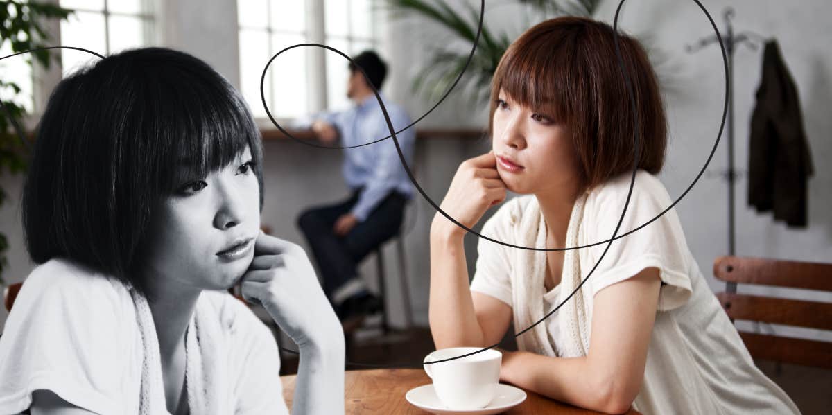 Woman sitting by herself at a coffee table