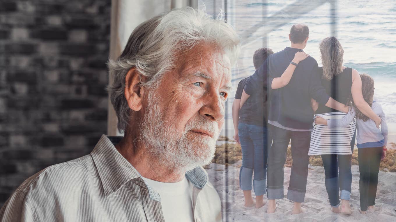 Why Men Are Overwhelmingly Dying Alone old man looking at the window and faded picture of family