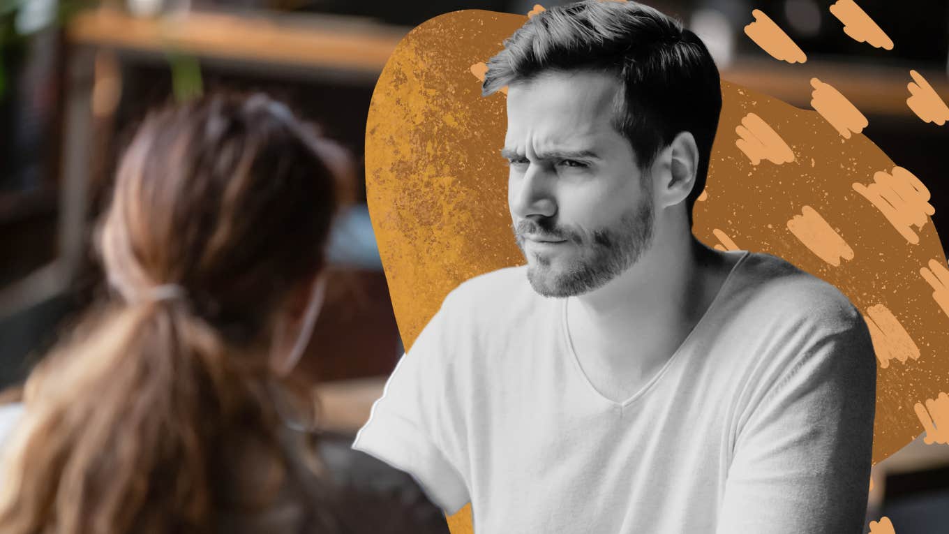 man offended when the woman across from him, accepts his compliment 