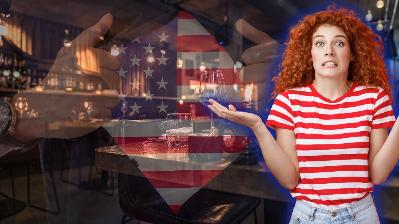 couple meeting in red white and blue