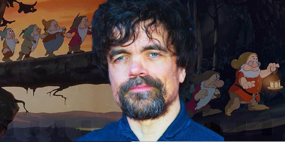 Peter Dinklage & cartoon images of Disney's 7 dwarfs