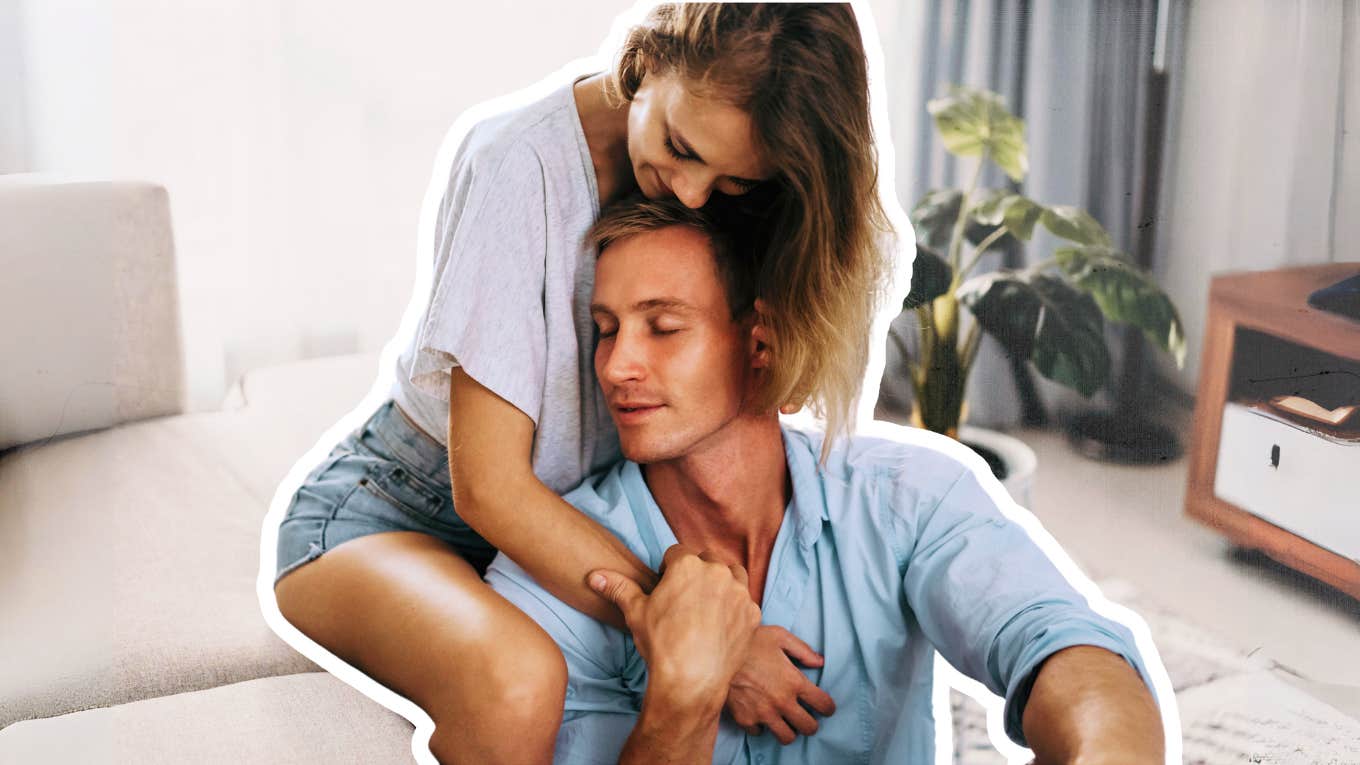 The Truth About Real Love That Wedding Vows Get Entirely Wrong Couple snuggling in the living room