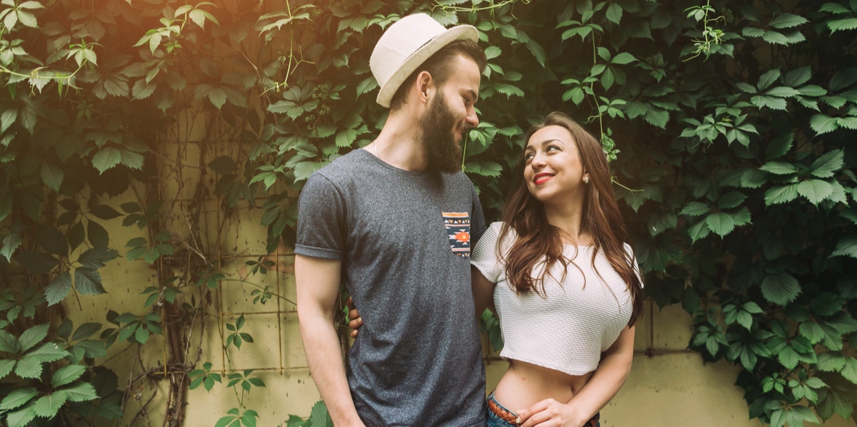 man and woman on a walk