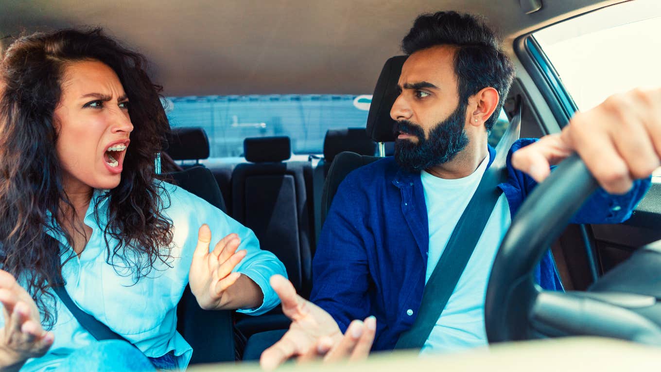 angry couple in a car