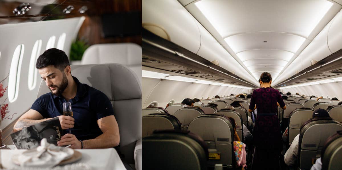 Wife Who Flies Coach With Her Kids While Husband Flies First Class Thinks The Arrangement Is 'Unfair' & People Are Saying Its Grounds For Divorce airplane cabin