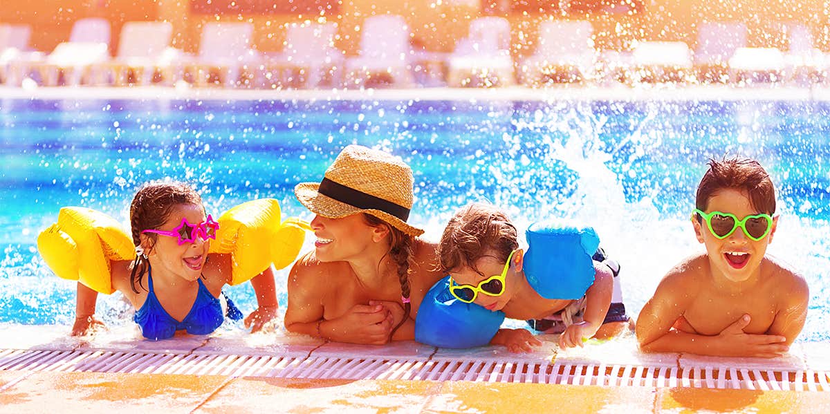 family having fun at pool