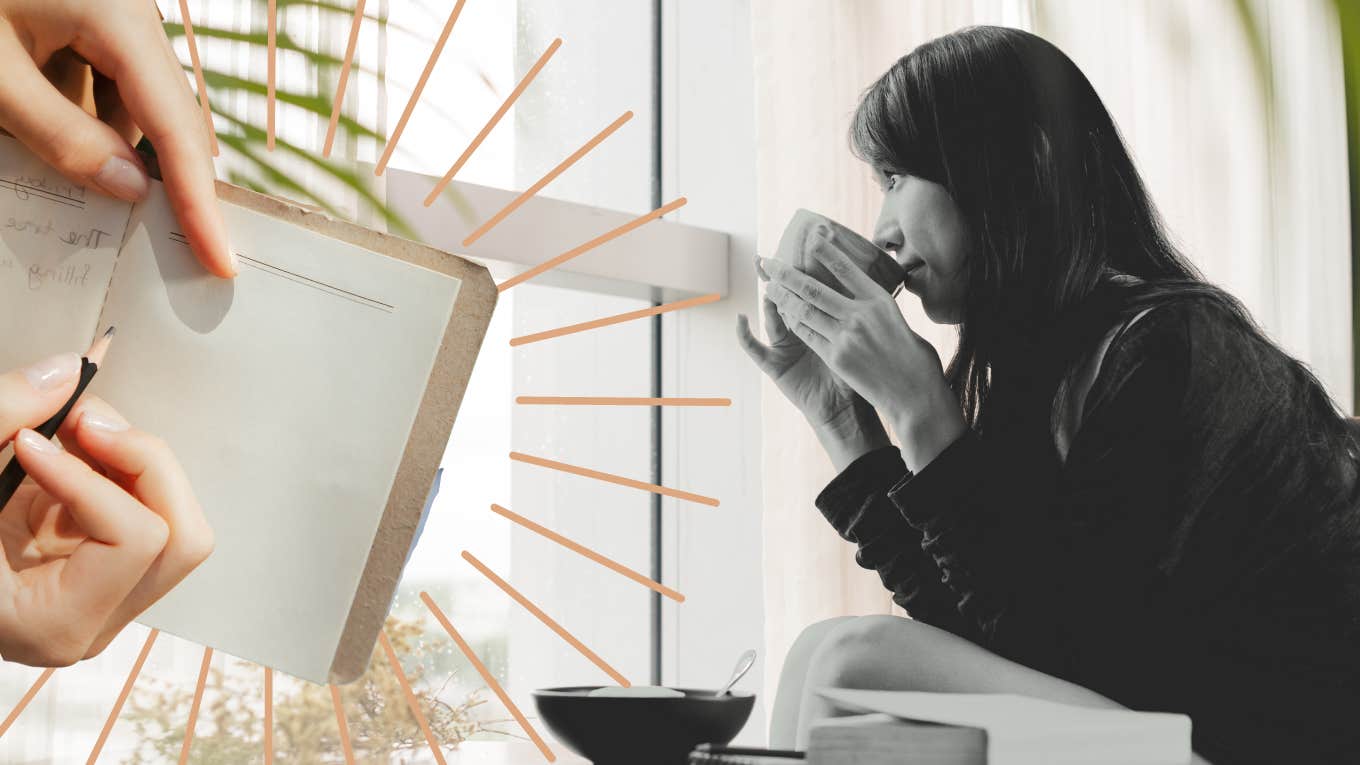 Woman spending her morning, slowly, taking in the stillness