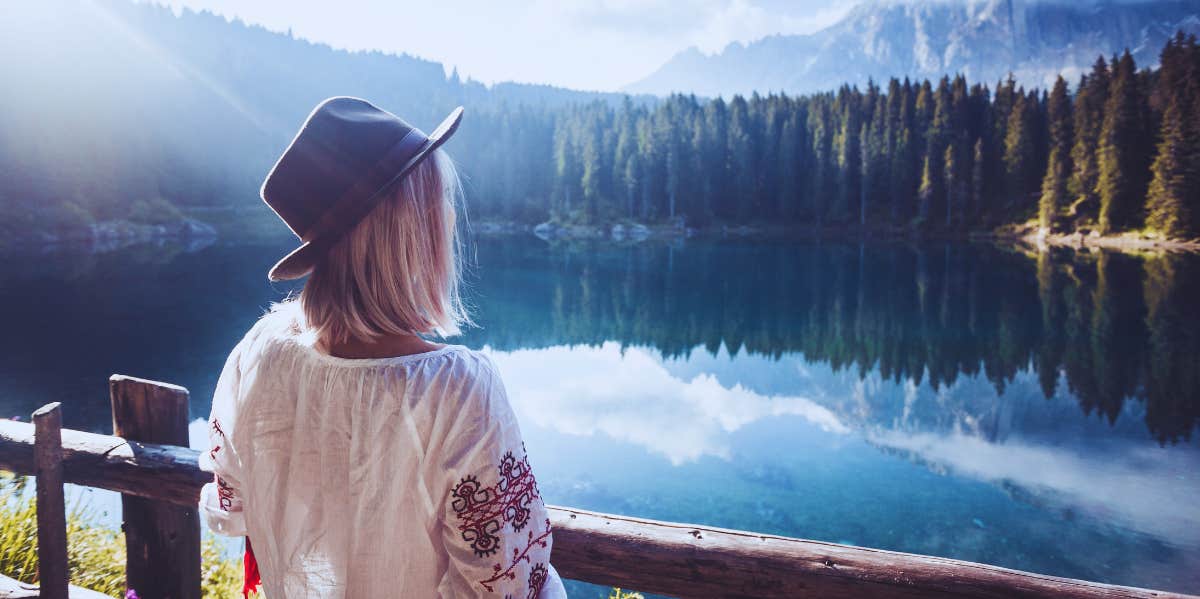 woman at lake