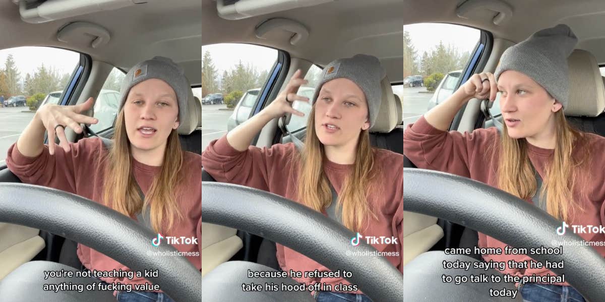 Woman in a car talking to camera on TikTok