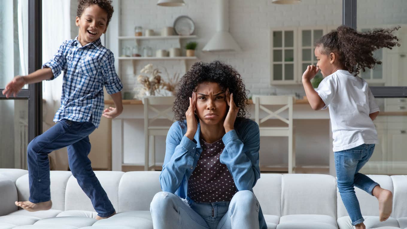 kids running around stressed mom