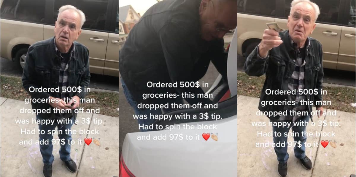 Woman Tips Older Man 'The Biggest Tip' He's Ever Gotten After He Delivers Her Groceries --- Now They're Raising Money To Help Him Retire An older man becomes emotional after receiving a $100 tip.