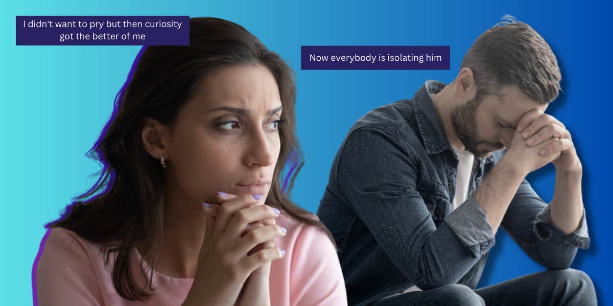 Woman Says She 'Blames' Herself After Her Boyfriend Cheated On Her & All Of Their Friends 'Isolated' Him After Finding Out Woman sad, man isolated