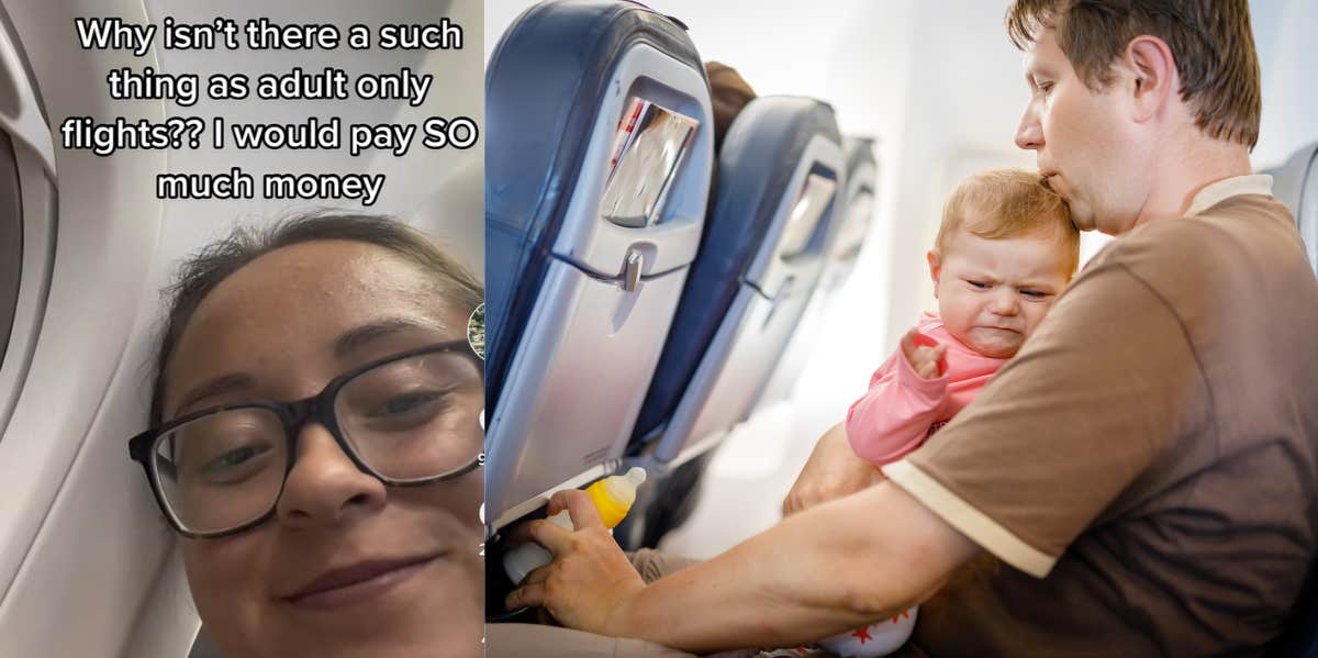 Woman Calls For 'Adult-Only Flights' As Child Cries Loudly On Airplane In TikTok Video woman, tiktok, crying baby, plane