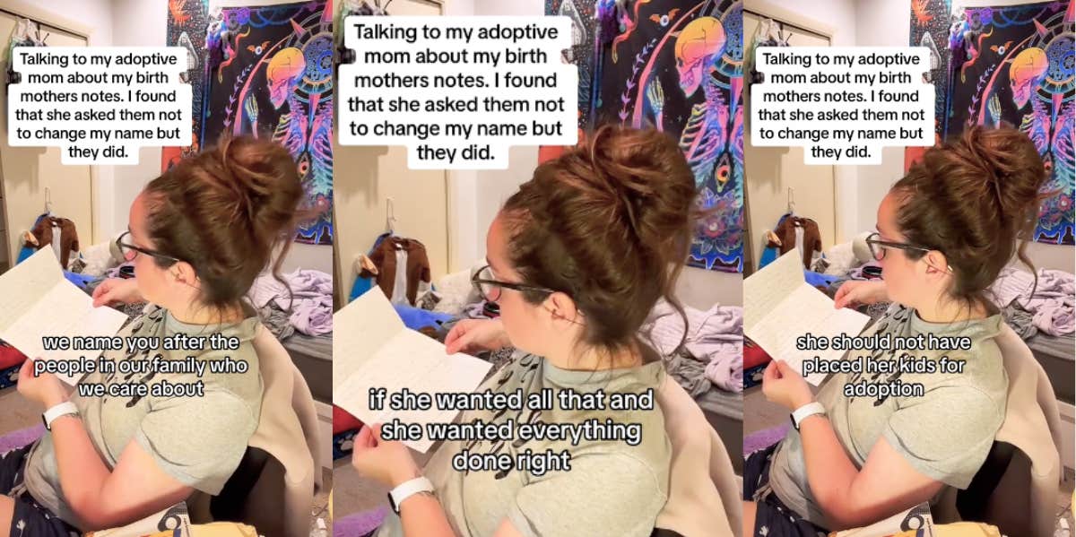 Woman Confronts Adoptive Mother For Changing Her Name Woman reading her biological mother's notes before she was adopted into a new family.