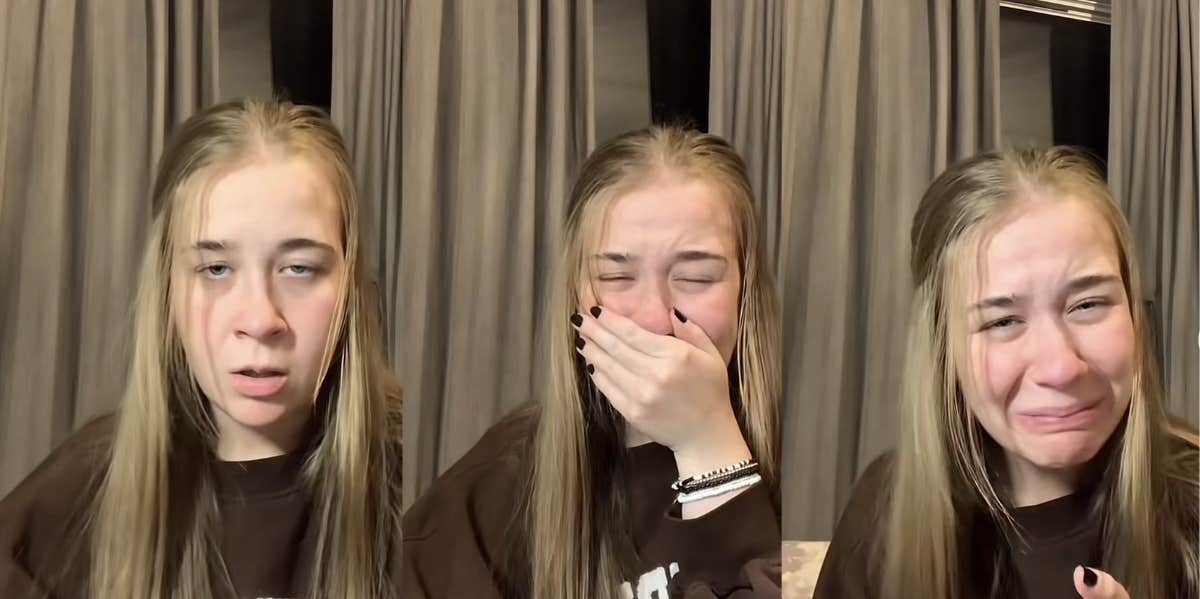 Working Woman Cries & Asks Why We Fought For Women To Get Jobs In The First Place woman, crying, working, employment