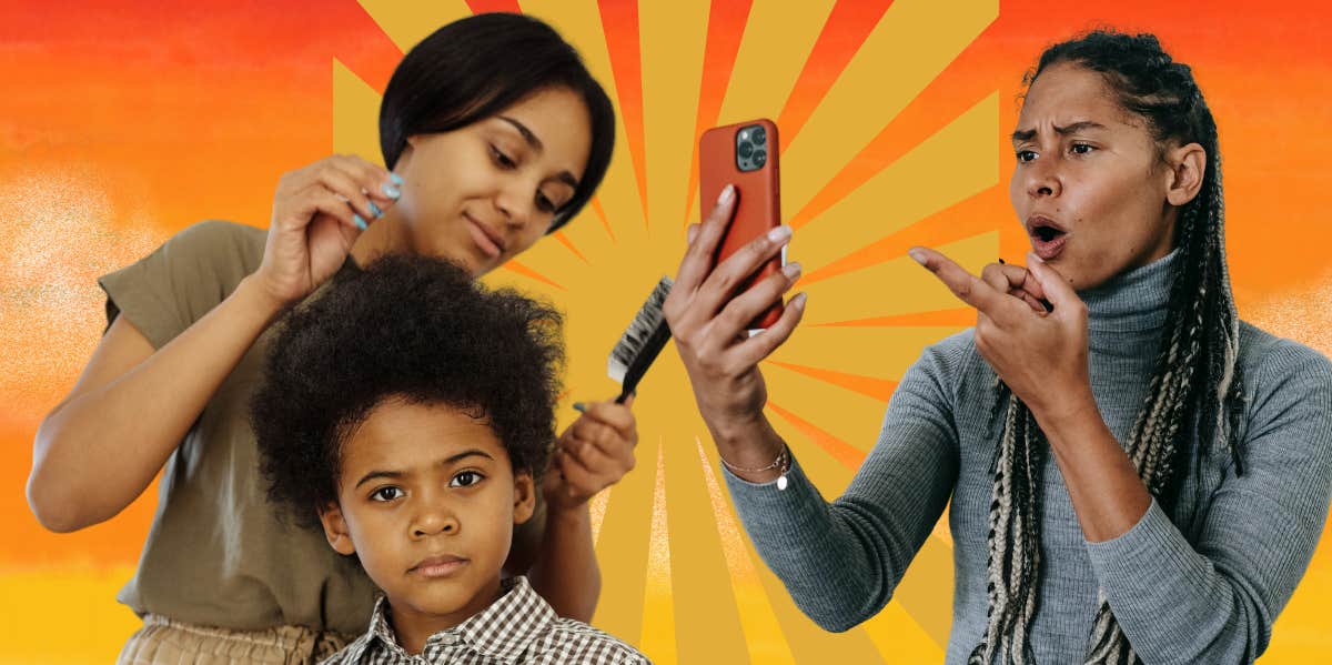 Woman Upsets Her Stepson's Mother After She Cuts His Hair Without Her Permission Woman cutting hair, woman on phone
