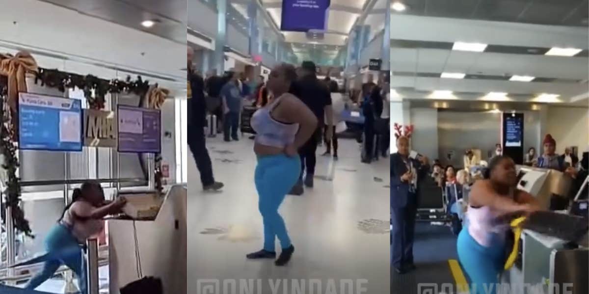 woman, airport, TikTok