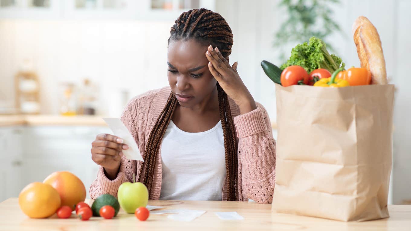 woman shocked by grocery prices