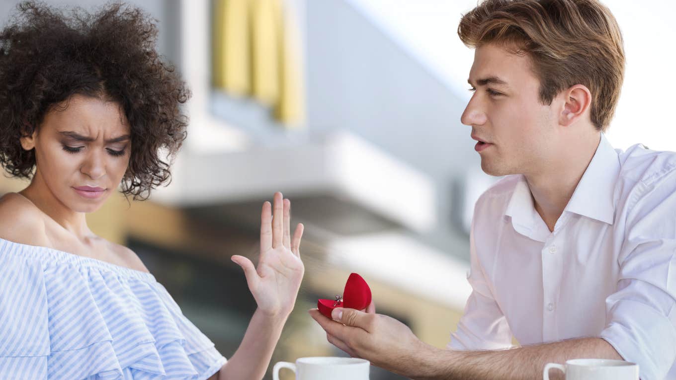 Woman rejecting a proposal